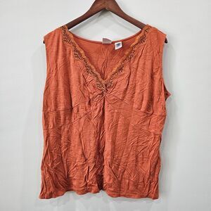 Emma James Womens Lace Y2K Babydoll Top Plus Size 1X Orange Embellished Sequined